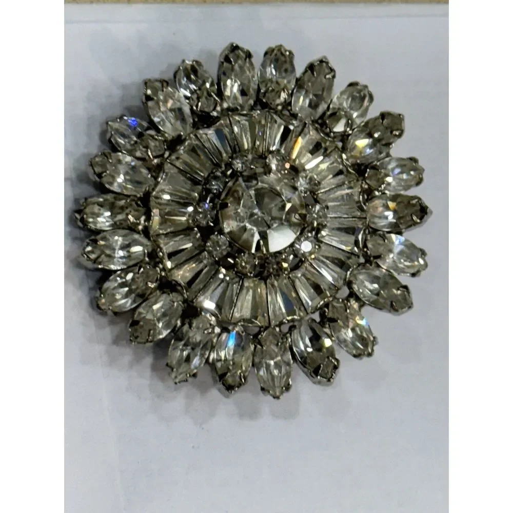 Incredible RARE Vintage Joseph Warner Signed Large Rhinestone Flower Pin Brooch - Picture 5 of 5